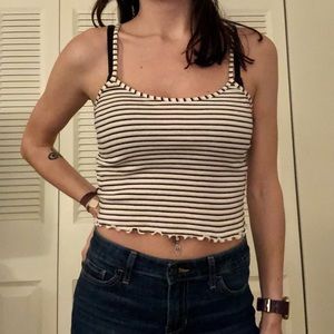 Striped lettuce hem crop tank